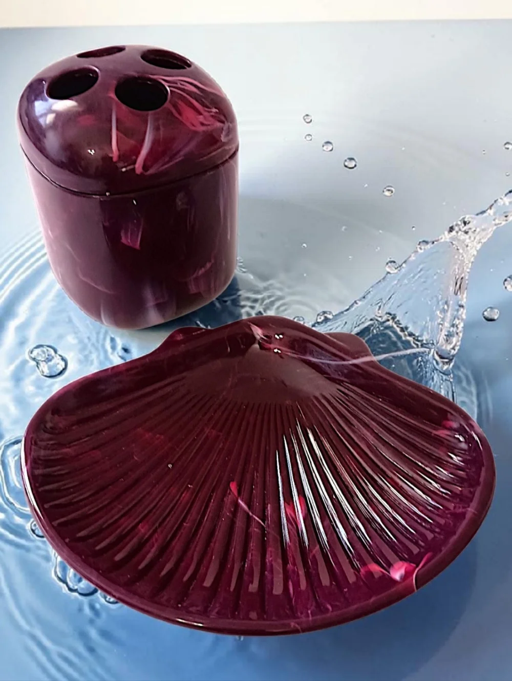 Vtg‎ Marbled Plastic Toothbrush Holder Soap Dish Wine Pink Color Retro Bathroom